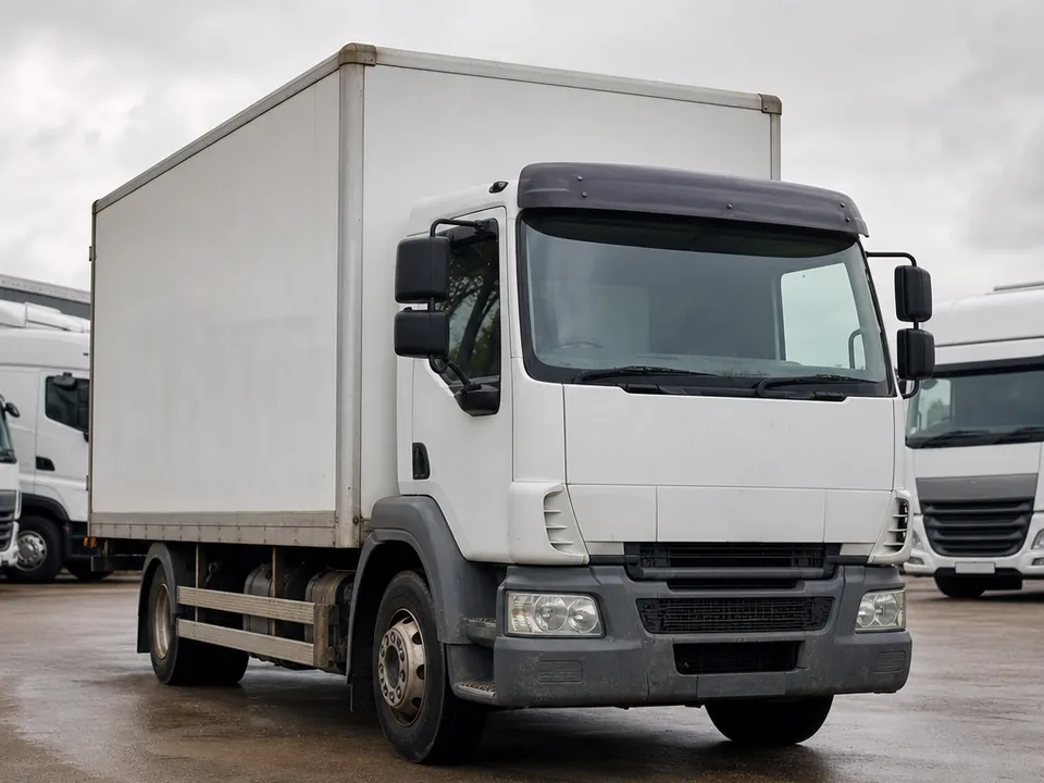 Camion porteur d’occasion garé sur le parc d’un négociant de poids lourds